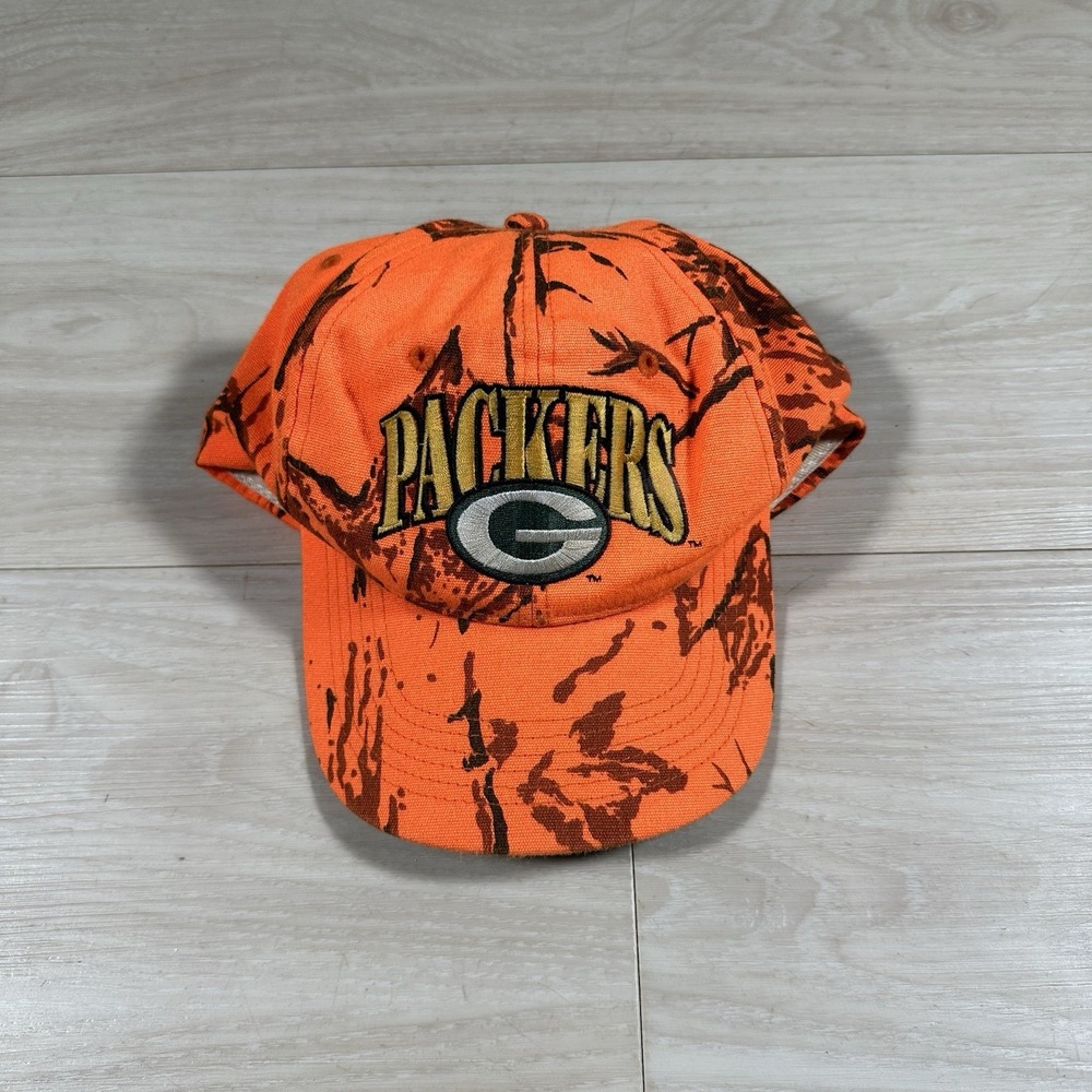 Vintage 90s Green Bay Packers Blaze Orange Camo Snapback Hat Sports Specialties